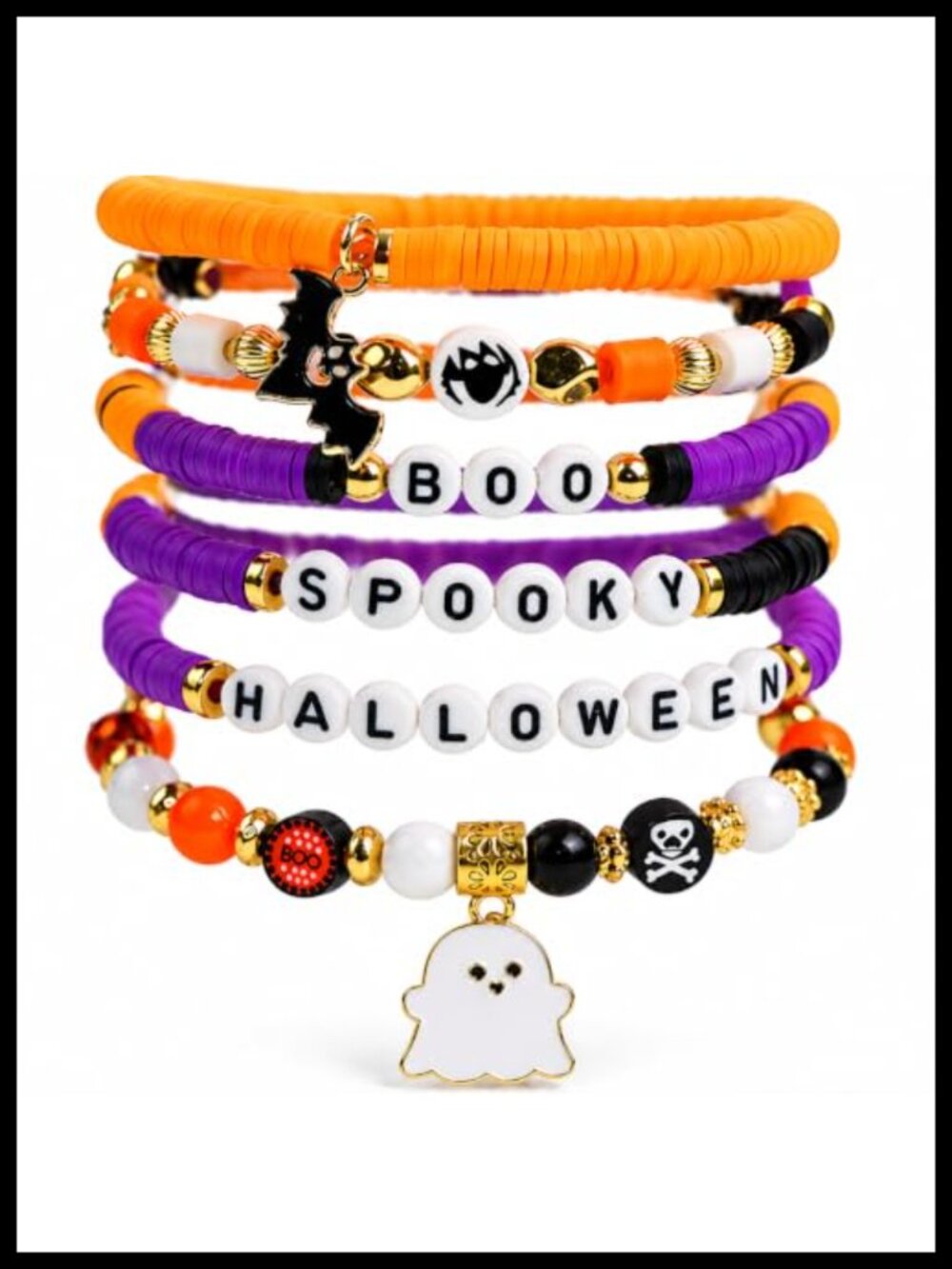6 Pack Halloween Bracelets Party Favors Polymer Clay Stretch Set